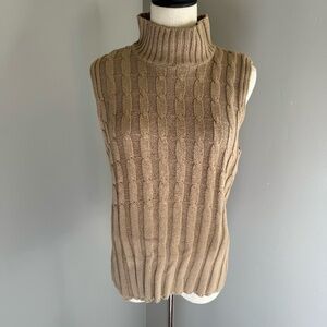 Vintage Pierre Cardin Sleeveless Mockneck Cable Sweater - Camel - Size Large